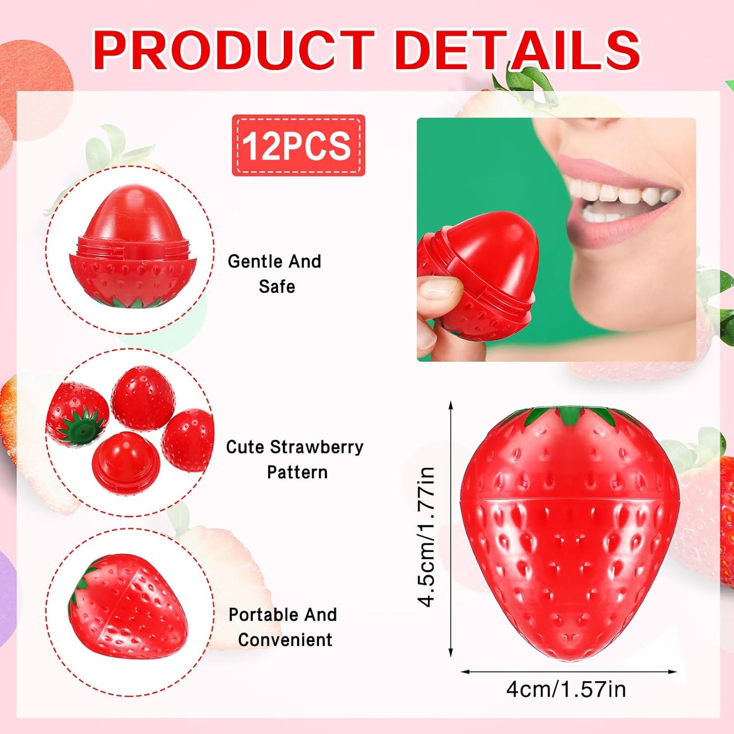 Skiennix Strawberry Lip Balm - 12 Pcs Wrinkle Repair & Moisturizing Hydrating Protectors | Perfect Valentine's Gift