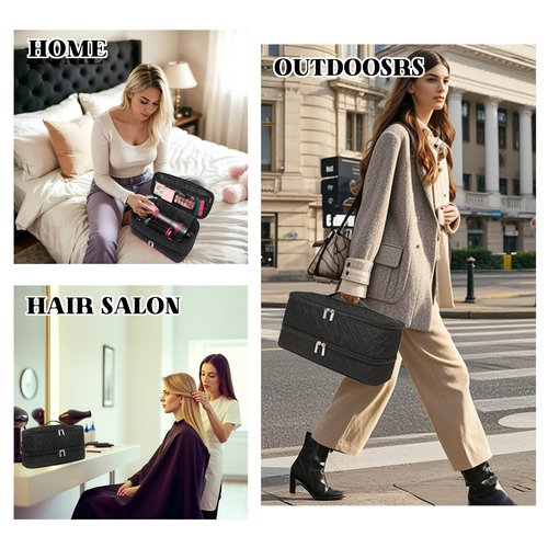 ARLMEGOR Double-Layer Travel Carrying Case for Revlon One-Step Hair Dryer Brush Volumizer Styler Shark FlexStyle Attachment Portable Storage Organizer Bag Hair Tools Travel Bag (Black)