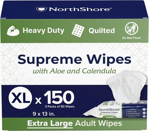 NorthShore Supreme Heavy-Duty Quilted Wipes - X-Large 9 x 13 in. | 50 Count, 3-Pack