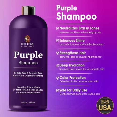 INFINA ESSENTIALS Purple Shampoo - Sulfate-Free Formula for Blondes & Gray Hair | Nourishing & Hydrating - 16 fl oz