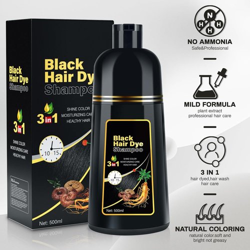 Cosmpro Black Hair Dye Shampoo - 3-in-1 Herbal Formula for Gray Hair Coverage | Natural Black Color