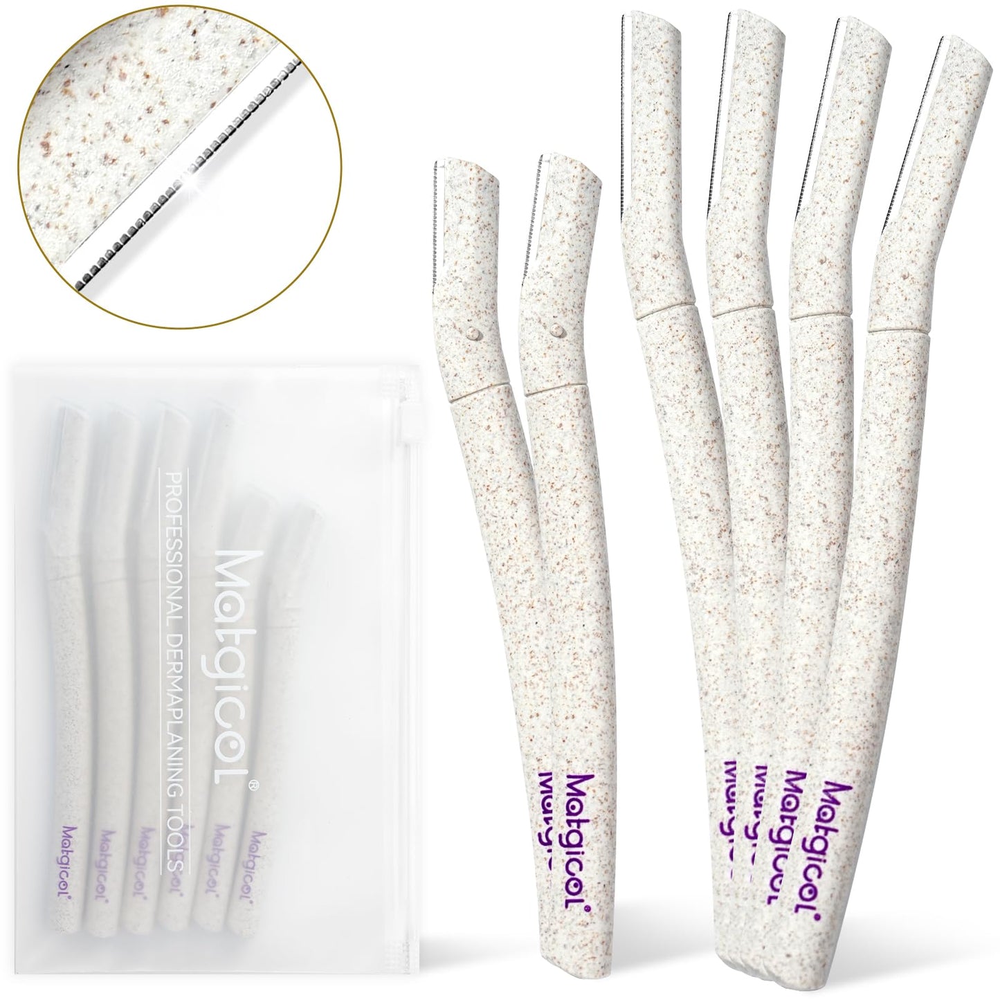 Eco-Friendly Women's Dermaplaning Razor - Multipurpose Exfoliating Tool with Anti-Cut Blades & Biodegradable Handle for Silky Skin & Perfect Brows (Beige)