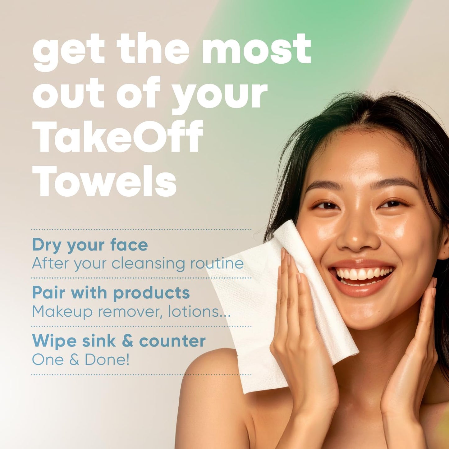 Takeoff Face Towels - XL Disposable Makeup Remover Wipes | Ultra Soft & Compostable, 200 Count