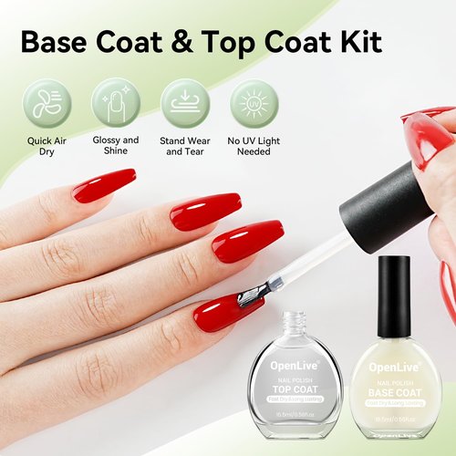 OpenLive Quick Dry Base and Top Coat Nail Polish Set - 16.5ml High-Gloss Finish for DIY Nail Art