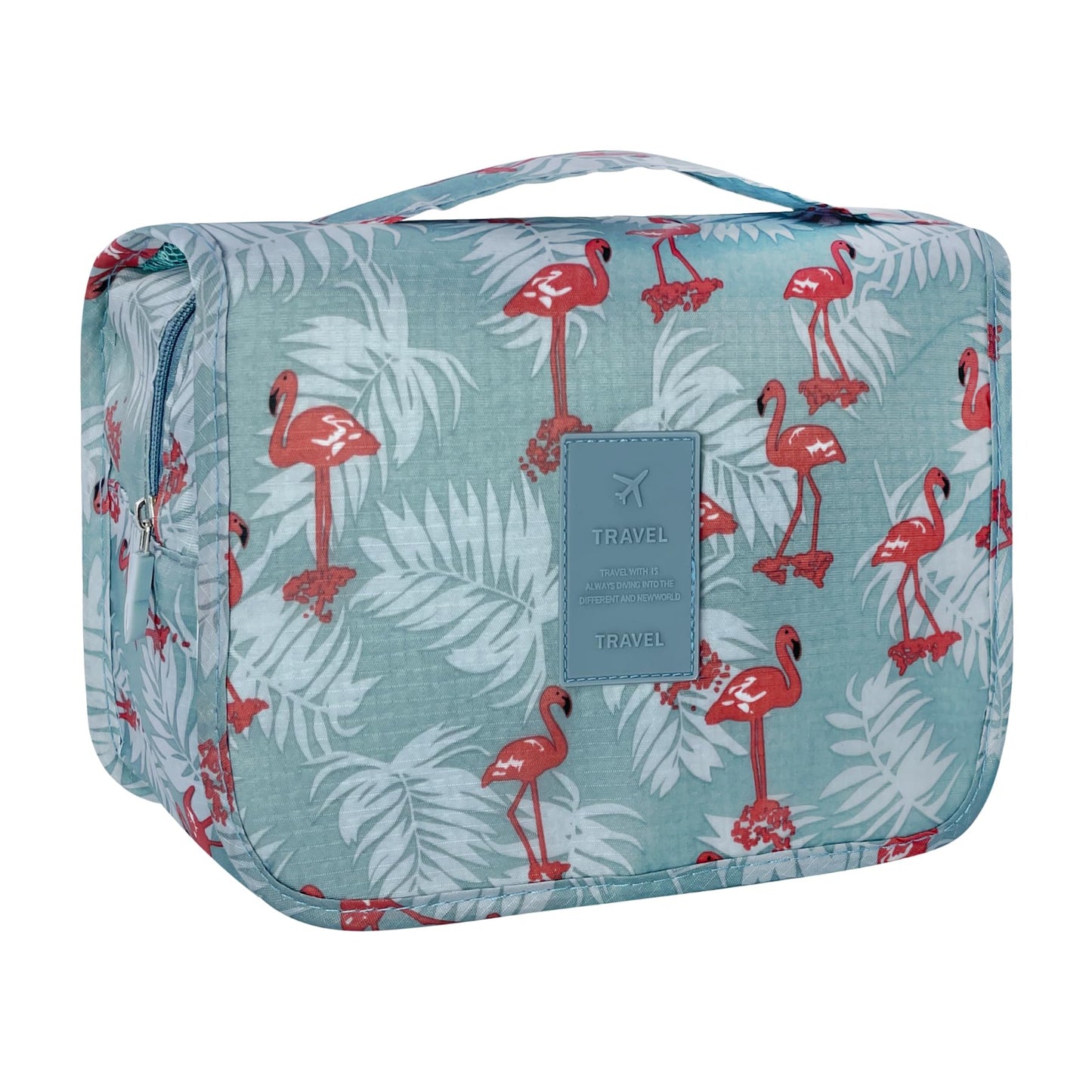 Lcsmaokin Large Capacity Toiletry Bag Travel Bag with Hanging Hook for Men and Women Waterproof Travel Cosmetic Bag Bathroom Storage Bag for Brushes Set,Full-Sized Shampoo,Accessories -Grey Flamingo