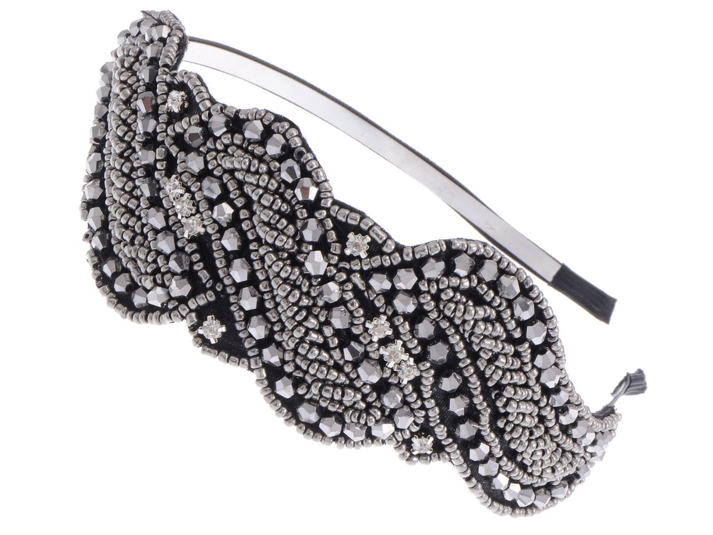 Alilang Women Beaded Headband Metallic Gunmetal Rhinestone Crystal Flapper Hairband Grey, 1 Piece