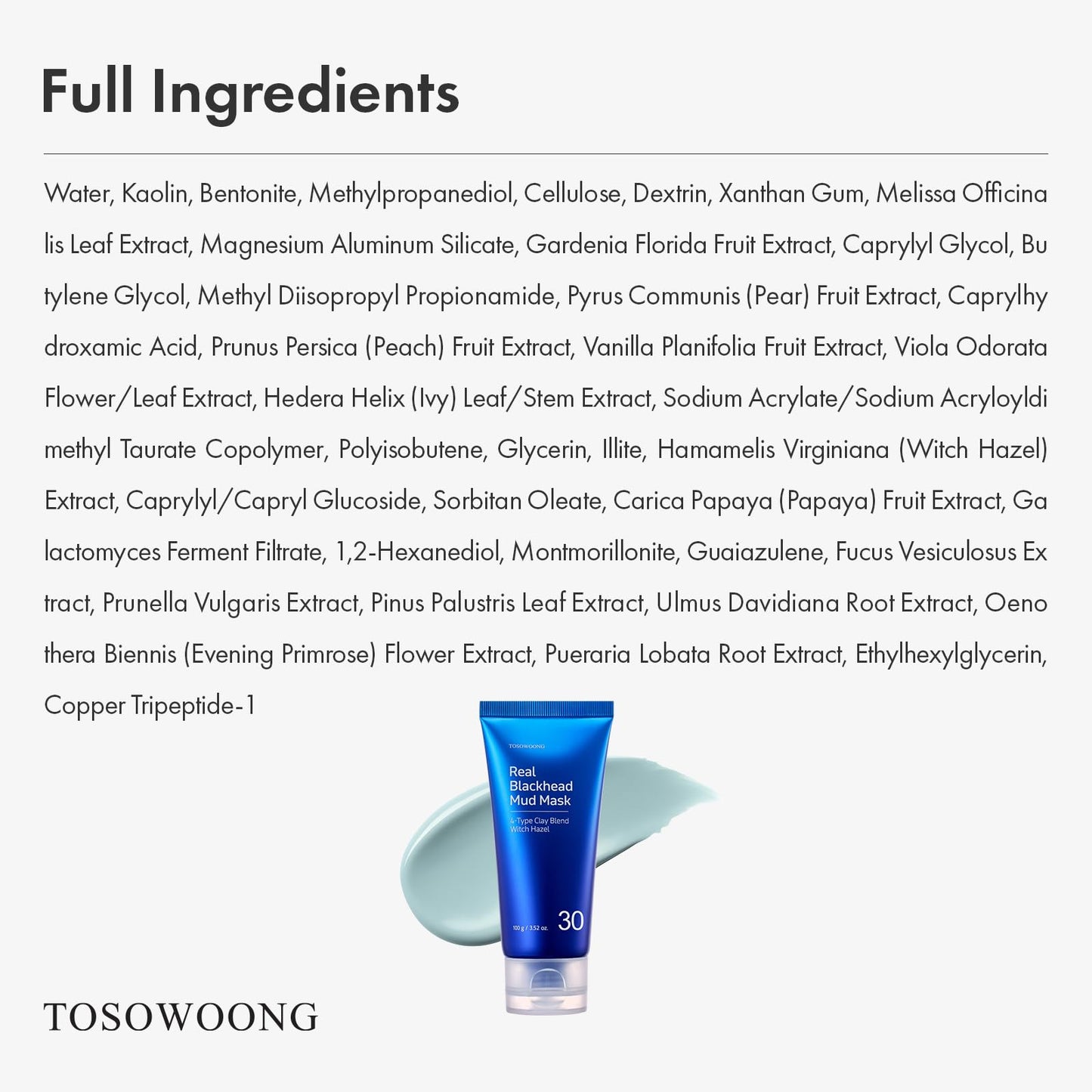 TOSOWOONG Real Blackhead Mud Mask, Facial & Nose Pore-Purifying Clay - Korean Mud Mask, Blackhead Remover for Face, Pore Tightening, Deep Pore Cleaner, Skin Cooling & Oil Control, 100 g / 3.52 oz.