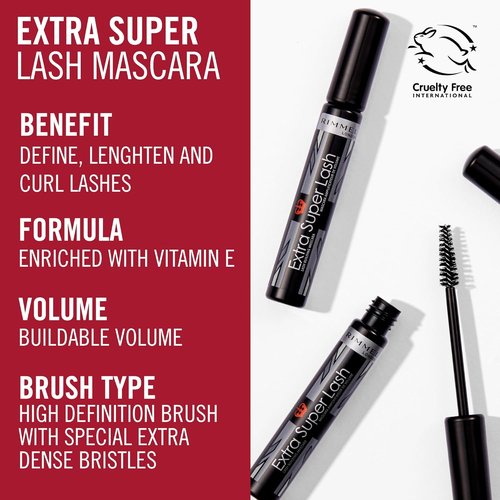 Rimmel Extra Super Lash Mascara - Volumizing Formula in Black | 0.27 Fl Oz for Bold Lashes