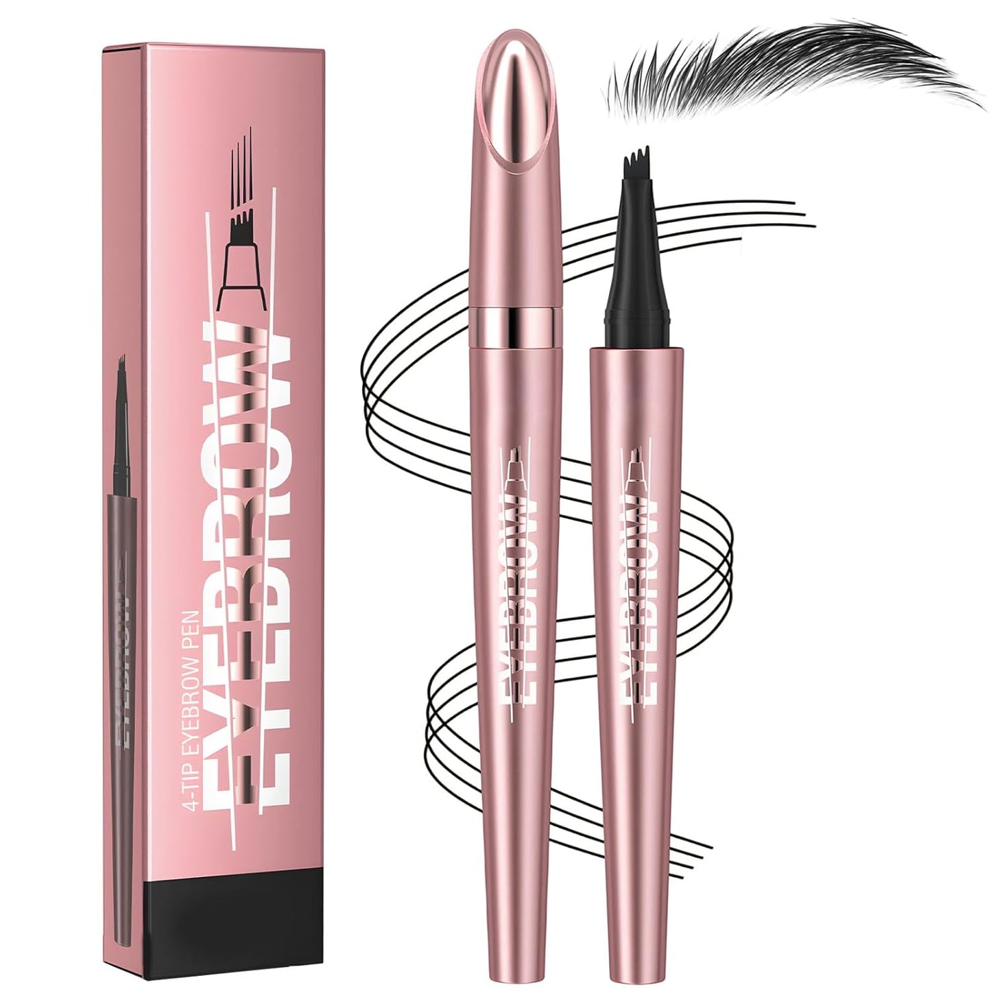 Skiennix Microblading Eyebrow Pen - 4-Tip 3D Waterproof Pencil for Natural Contouring | Black