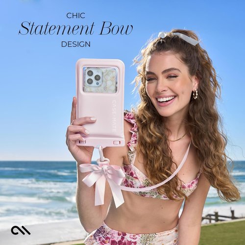 Case-Mate IP68 Waterproof Phone Pouch - Floating Design with Crossbody Lanyard for iPhone 17 Pro Max/16 Pro/15/14/13/S26 - Ballet Pink