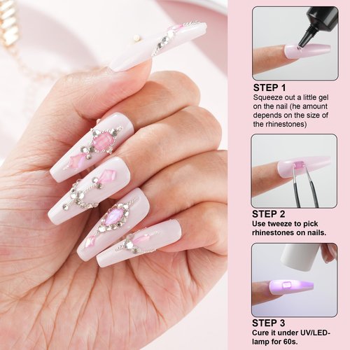 EODCI Nail Rhinestone Glue, 2Pcs 15ml Super Strong Gel Nail Glue for Nail Charm 3D Nails Bling Gel for Nail Decoration Gem Nail Art Jewel Diamonds Cured Need Beauty Gift