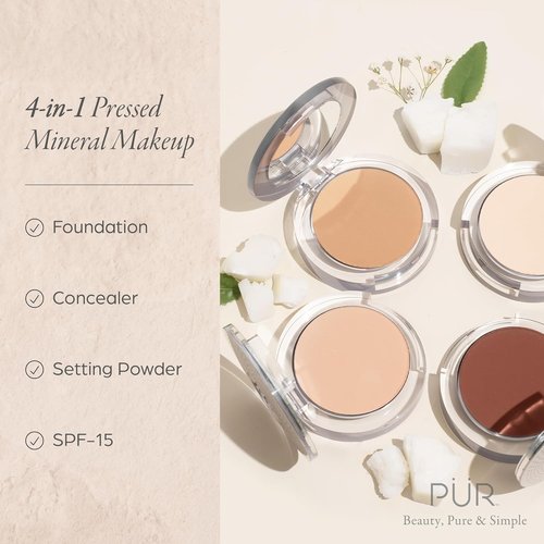 PÜR MINERALS Chisel Brush & 4-in-1 Pressed Mineral Foundation Bundle with SPF 15