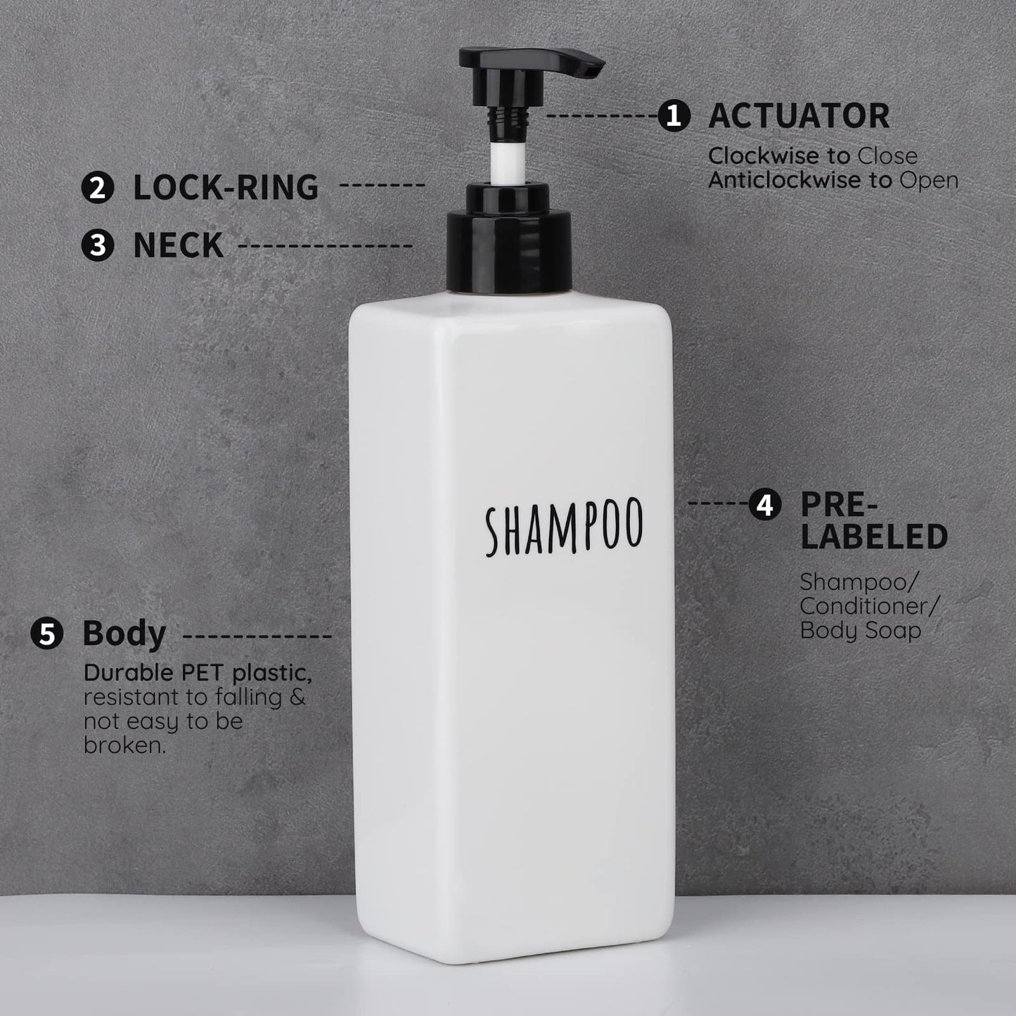 Segbeauty Plastic Soap Dispenser, 3pcs 16.9oz Refillable Shampoo Bottles White, 500ml Empty Square Pump Press Bottle Shower Dispenser Lotion Container for Modern Bathroom Hotel Kitchen