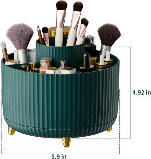 Fanado 360° Rotate Makeup Brush Holder - Stylish Organizer for Vanity & Bathroom (Green)