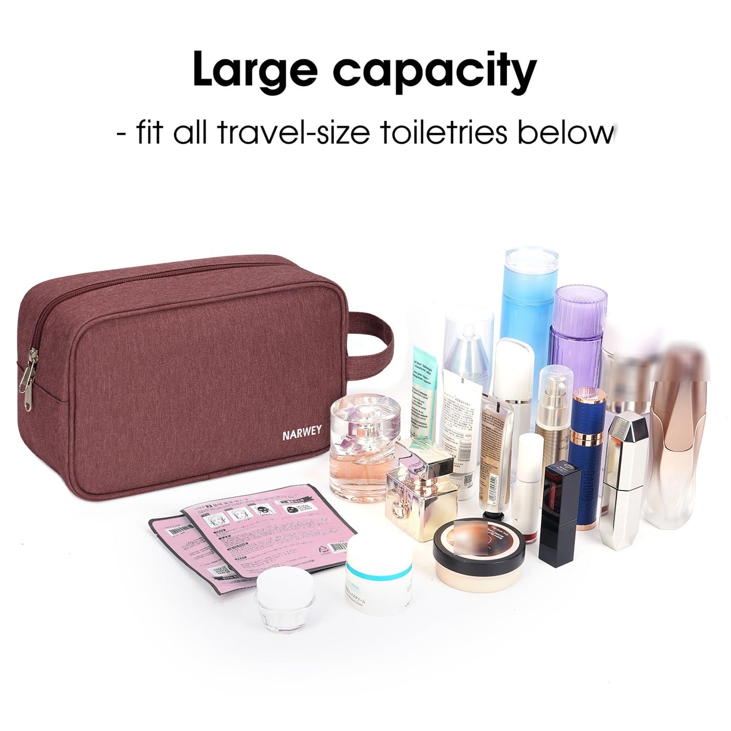 Narwey Travel Toiletry Bag for Women Traveling Dopp Kit Travel Bag for Toiletries Cosmetic Bag Makeup Bag Medicine Bag for Traveling (Jujube Red)
