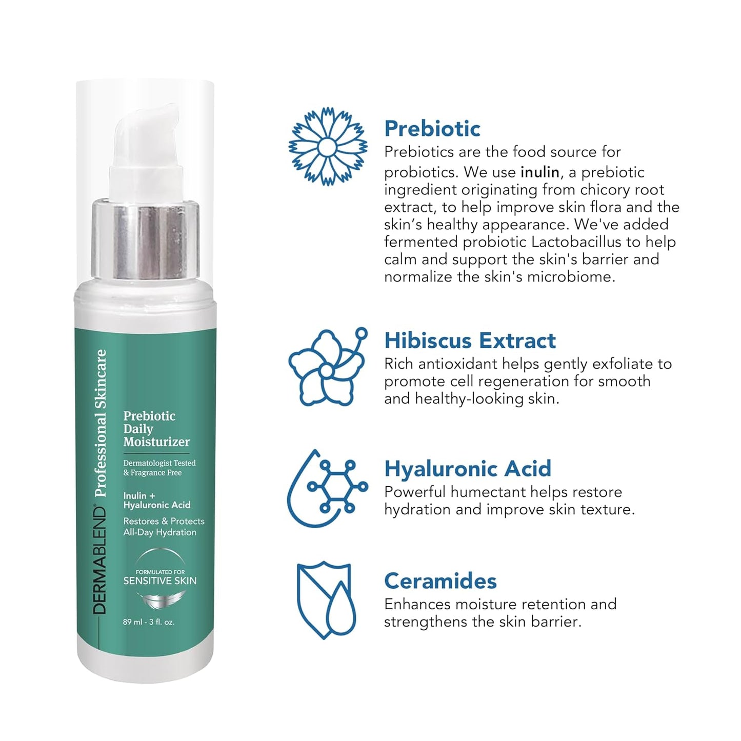 Dermablend Prebiotic Daily Moisturizer - Lightweight Hydration with Probiotics & Hyaluronic Acid | 3 fl oz, Fragrance-Free
