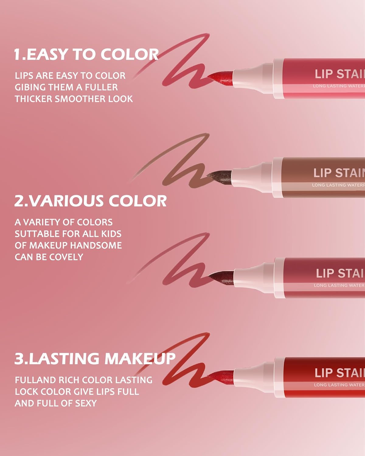 Skiennix Lip Stain Liner Pen Set | 4 Pcs Hydrating Lip Liner Kit with Long-Lasting Waterproof Matte Finish