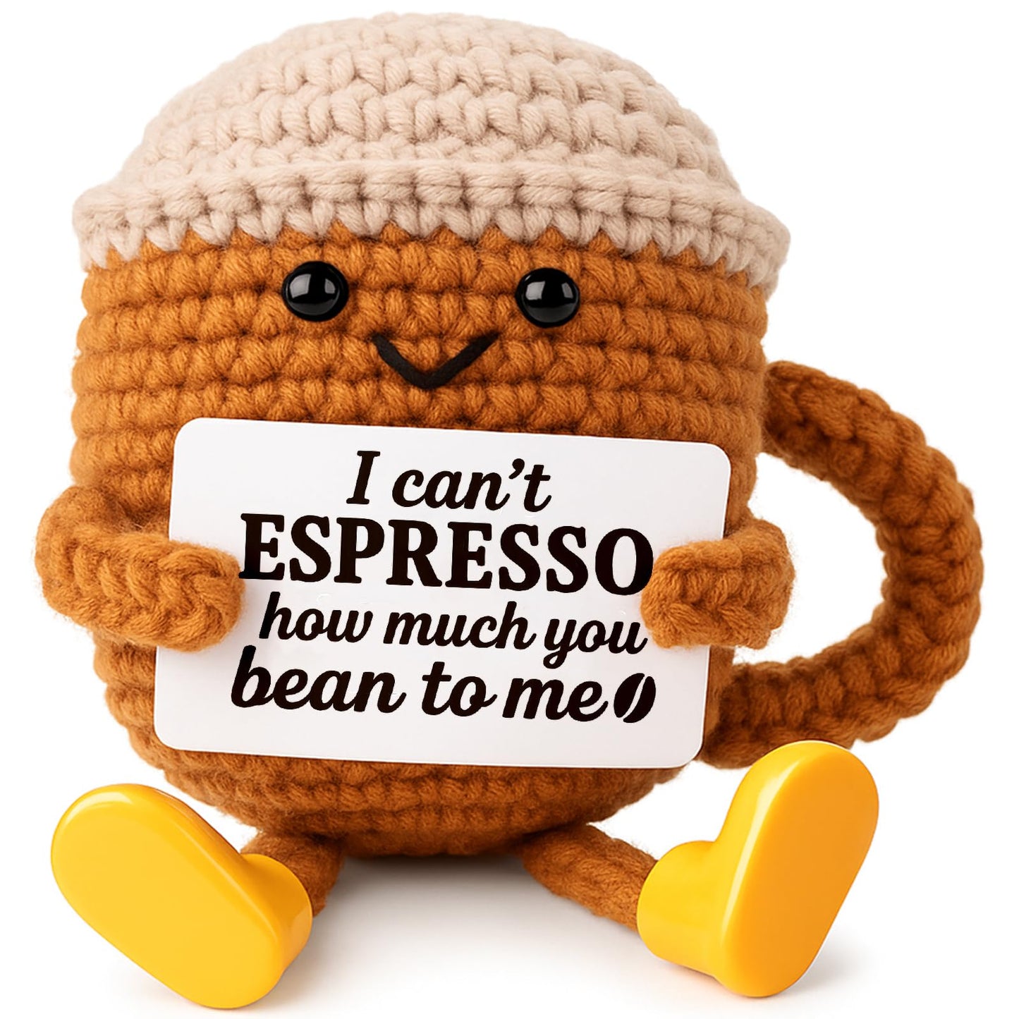 Valentine's Day Gifts for Her Him Women Men Girlfriend Boyfriend Birthday Gifts, Positive Crochet Coffee Cup Desk Decor, Cute Small Coffee Lover Gift for Best Friend Couple Wife Husband