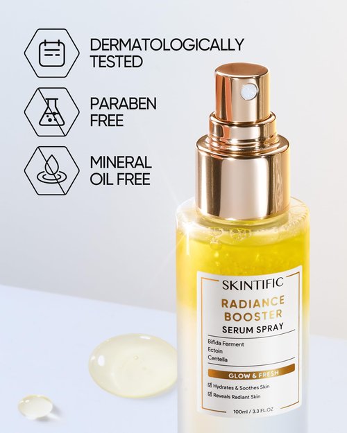 SKINTIFIC Radiance Booster Serum Spray, Hydrating Face Mist with Bifida Ferment & Squalane, Glow Serum for Radiant Skin, Soothes Skin, Vegan Skin Care, All In One Mist 3.3 fl oz