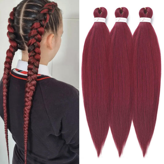 Burgundy Braiding Hair Pre Stretched 26 inch 3 packs Knotless EZ Braiding Hair Extensions Wine Red Synthetic Crochet Braid Hair Hot Water Setting Soft Yaki Texture (900#)