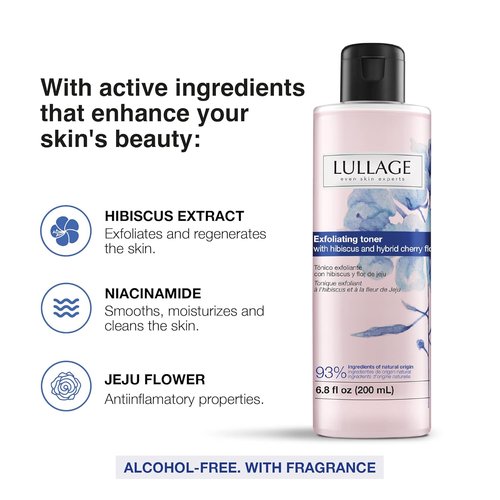 Lullage Exfoliating Face Toner - Alcohol-Free Hibiscus Extract for All Skin Types | 6.8 Fl Oz