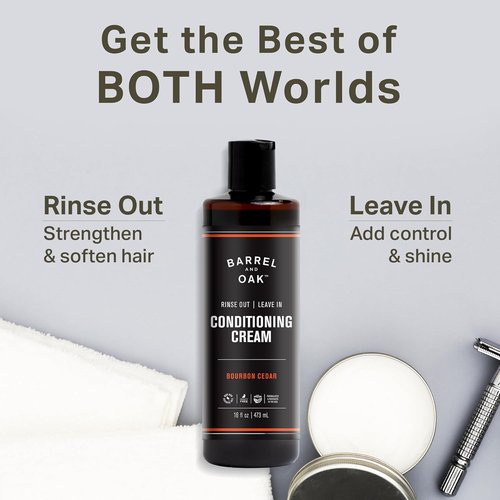 Barrel and Oak Leave-In Conditioner Cream for Men - Dual-Use Styling & Hair Care, Restores Dry Hair, 16 oz