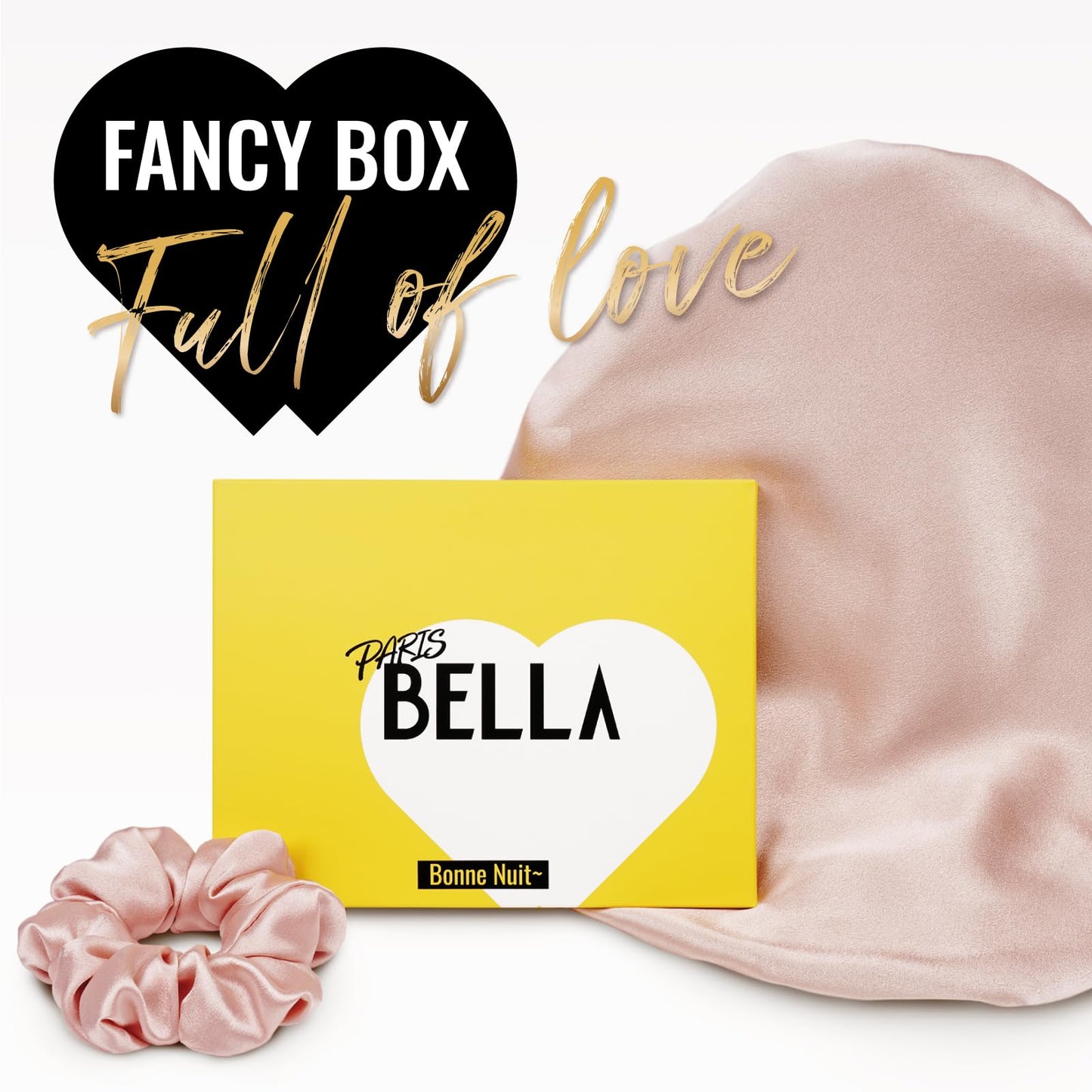 PARISBELLA Reversible Smooth As Silk Satin Bonnet For Sleeping, Adjustable Satin Sleep Cap for Curly Hair, Chic Satin Hair Wrap With Scrunchy, Pale Pink, Large, Pack of 1