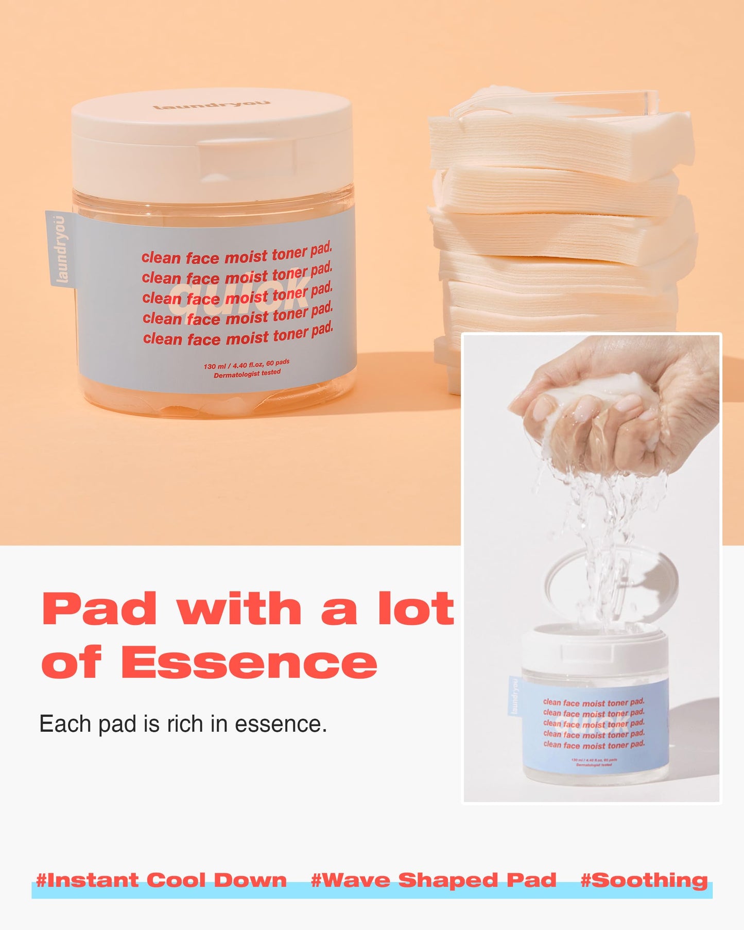 LAUNDRYOU Clean Face Moist Toner Pad Quick - Hydrating Toner Pads for Face, Moisturizing, Cooling, Soothing Spot Mask Sheet, Alcohol-Free Hypoallergenic Multi Pad, 60 Pads