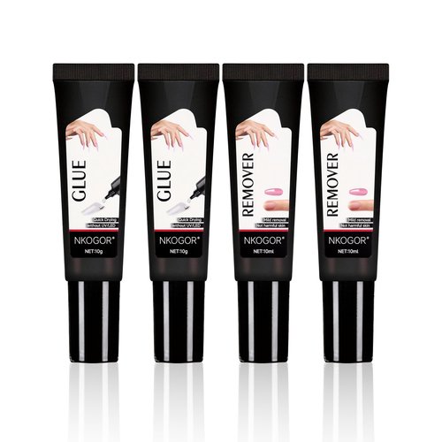 2 Sets Quick Drying 10g Semi Solid Nail Glue with 10ml Remover for Press On Nails Tips No Need for UV Lamp Long Lasting Fake Acrylic Nails Glue Gel