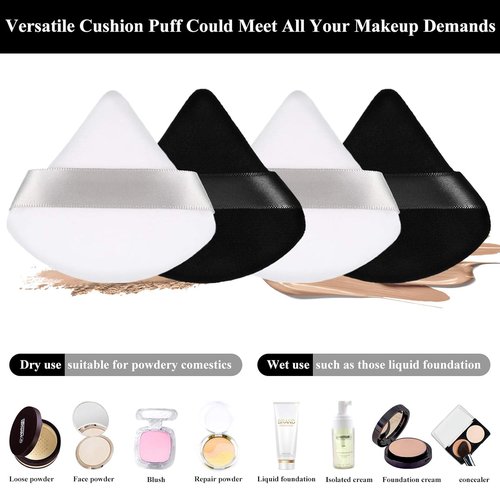 Maitys Triangle Powder Puff - 12 Soft, Washable Makeup Sponges for Loose Powder | Black & White