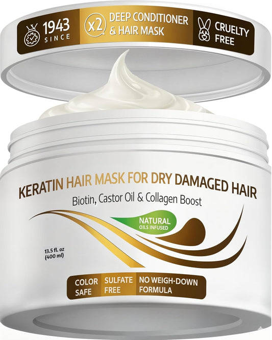 VITAMINS Keratin Hair Mask - Deep Conditioning Treatment for Dry, Damaged Hair - 13.5 Fl Oz