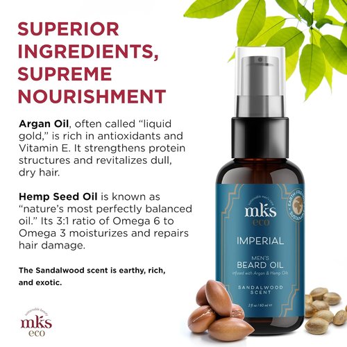 MKS Eco Imperial Beard Oil for Men - Sandalwood Scent | 2 Fl Oz - Calms Facial Hair, Adds Shine, Moisturizes Skin