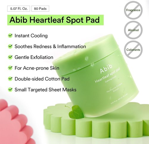 Abib Heartleaf Spot Pad - Calming Toner Pads for Acne Relief | 80 Pads, 5.07 fl. oz.