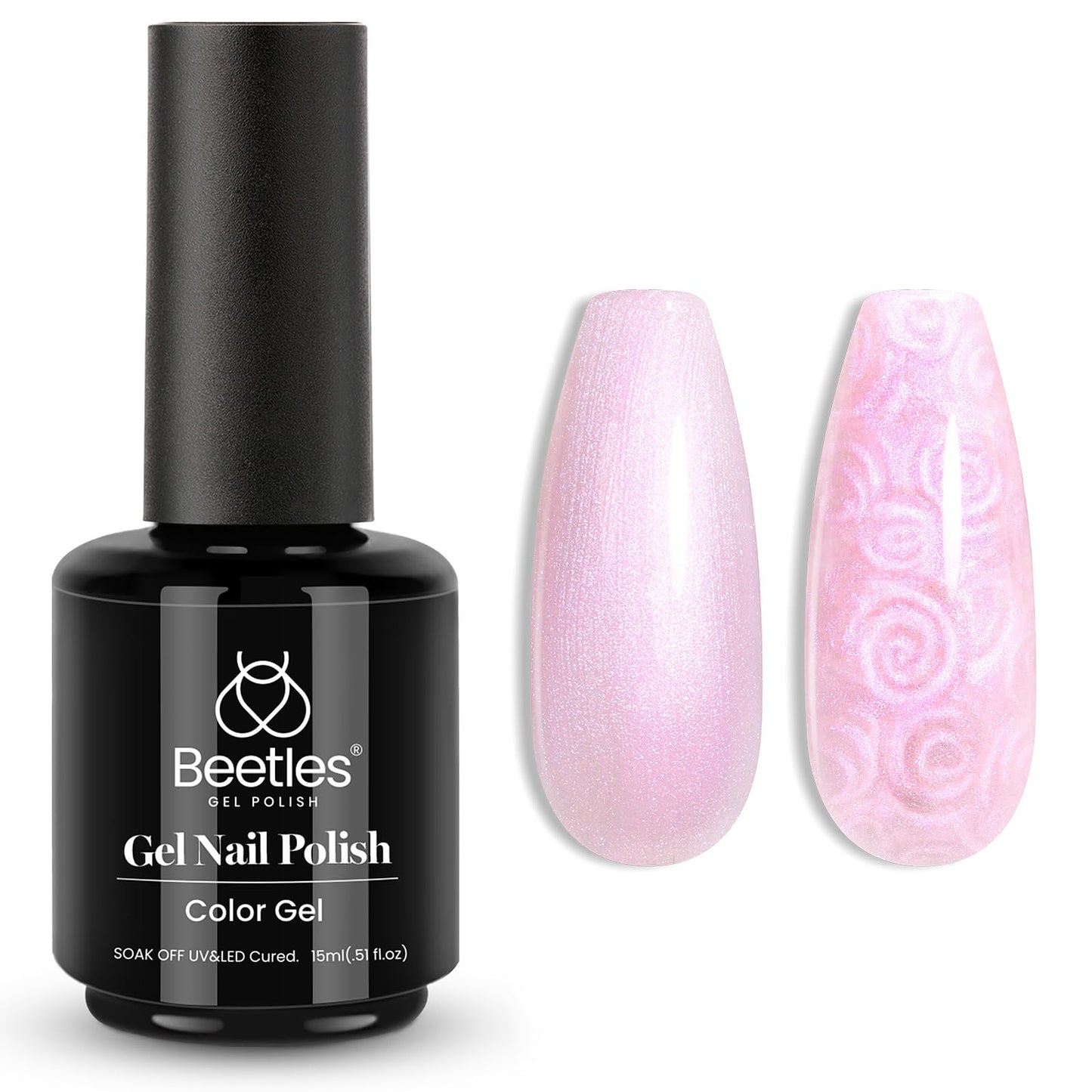 Beetles Baby Pink Pearl Gel Nail Polish, 15ml Pearl Pink Glitter Gel Polish Shimmer Pearlescent Shell Nail Gel Polish Iridescent Soak off Uv Led Salon Nail Art Design Pink Nail Gel