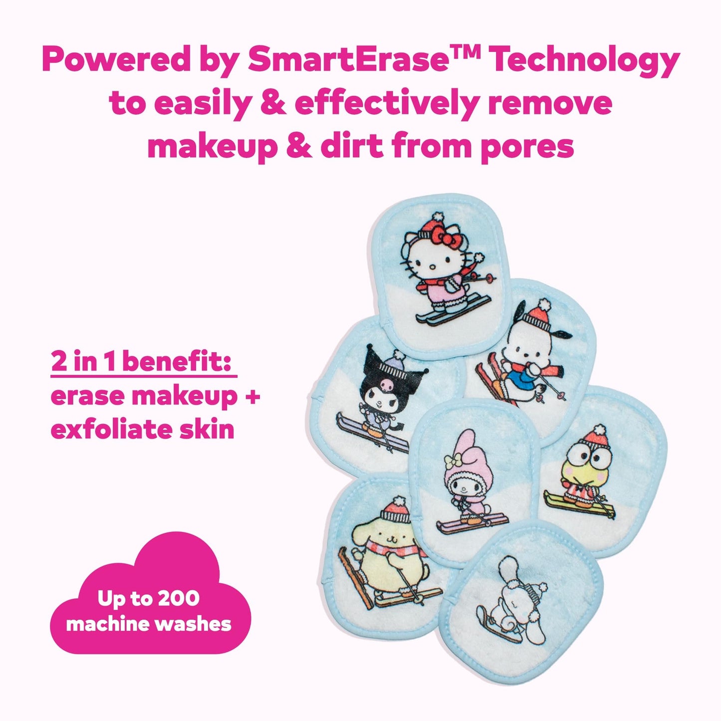 The Original MakeUp Eraser, 7-Day Set, Erase All Makeup With Just Water, Including Waterproof Mascara, Eyeliner, Foundation, Lipstick, Sunscreen, and More! Hello Kitty Skiing, 7ct.