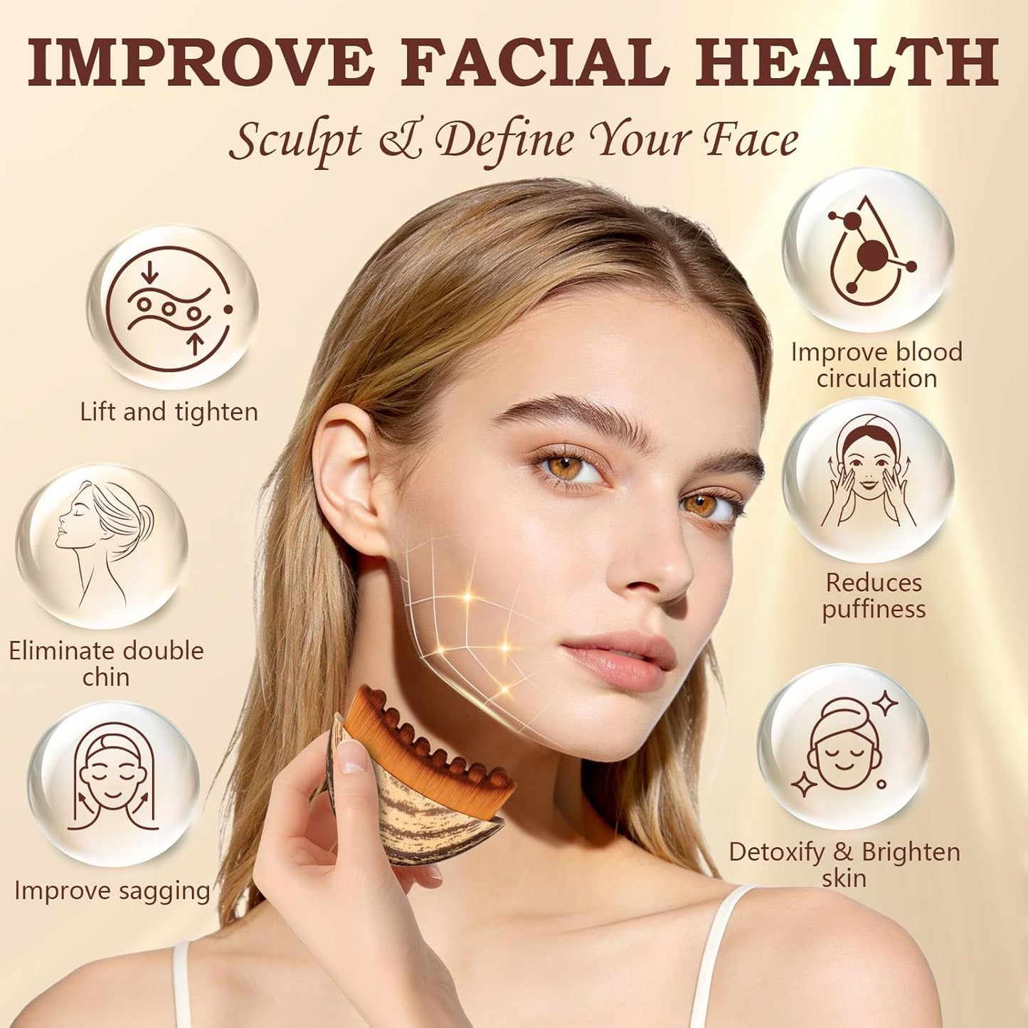 Skiennix Lymphatic Contour Face Brush - De-Puffing Massager for Chin & Neck | Smooth Skin & Firming