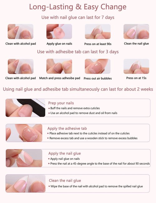 Short Square Press On Nails (Pink Horizon) Reusable Natural Stick On Nails with Glue in 15 Sizes – 32 Soft Gel Fake Nails Kit
