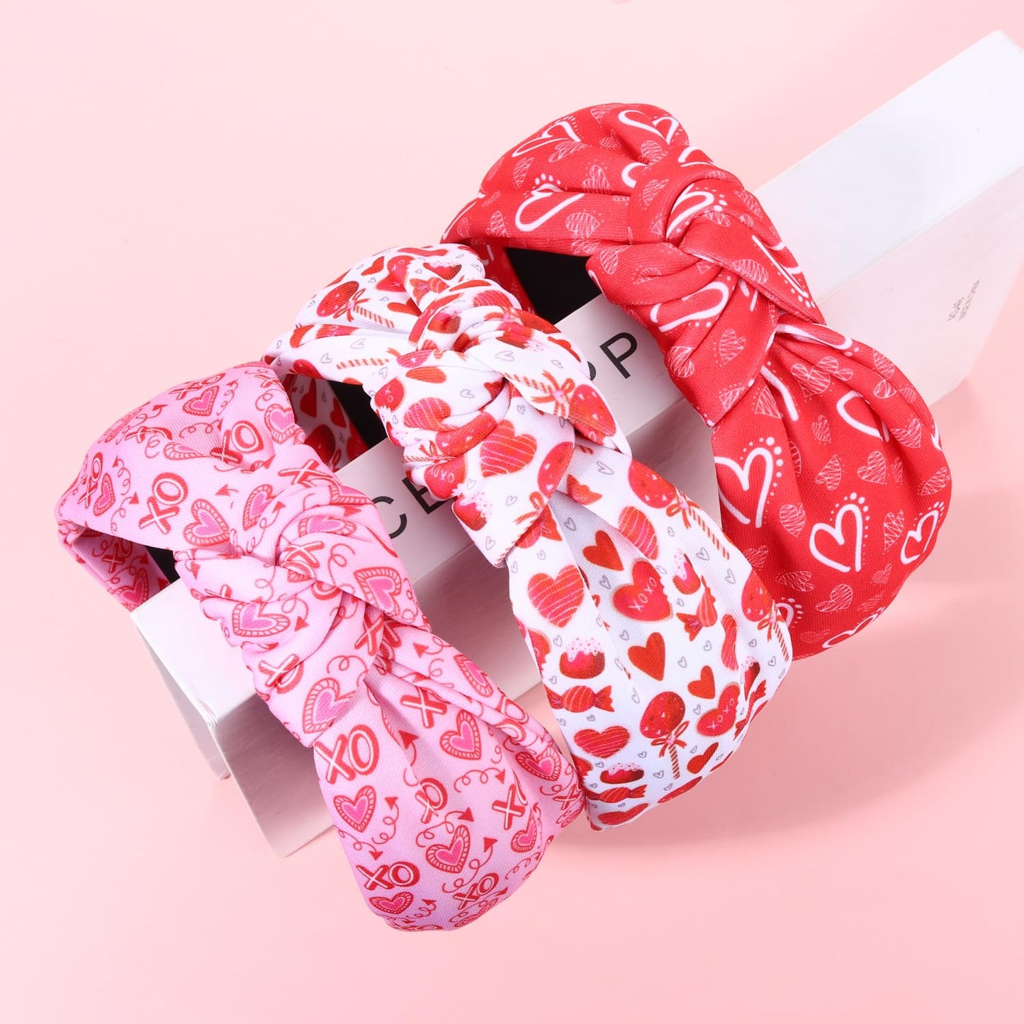 JERTOCLE Valentine's Day Headband Holiday Headband Accessories for Women Printed XOXO LOVE Heart Knotted Headband Valentines Galentines Party Favors (Valentines B)