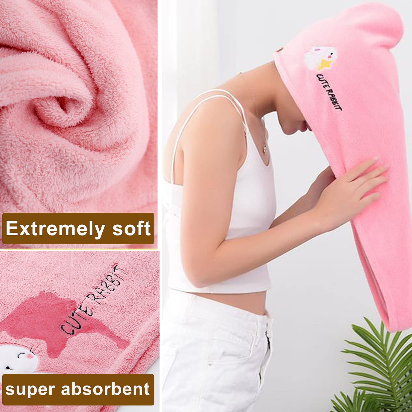 ROMASA Hair Drying Towel for Kids Microfiber Hair Towel Wrap with Buttons Super Absorbent Twist Turban Shower Gift for Women and Girls