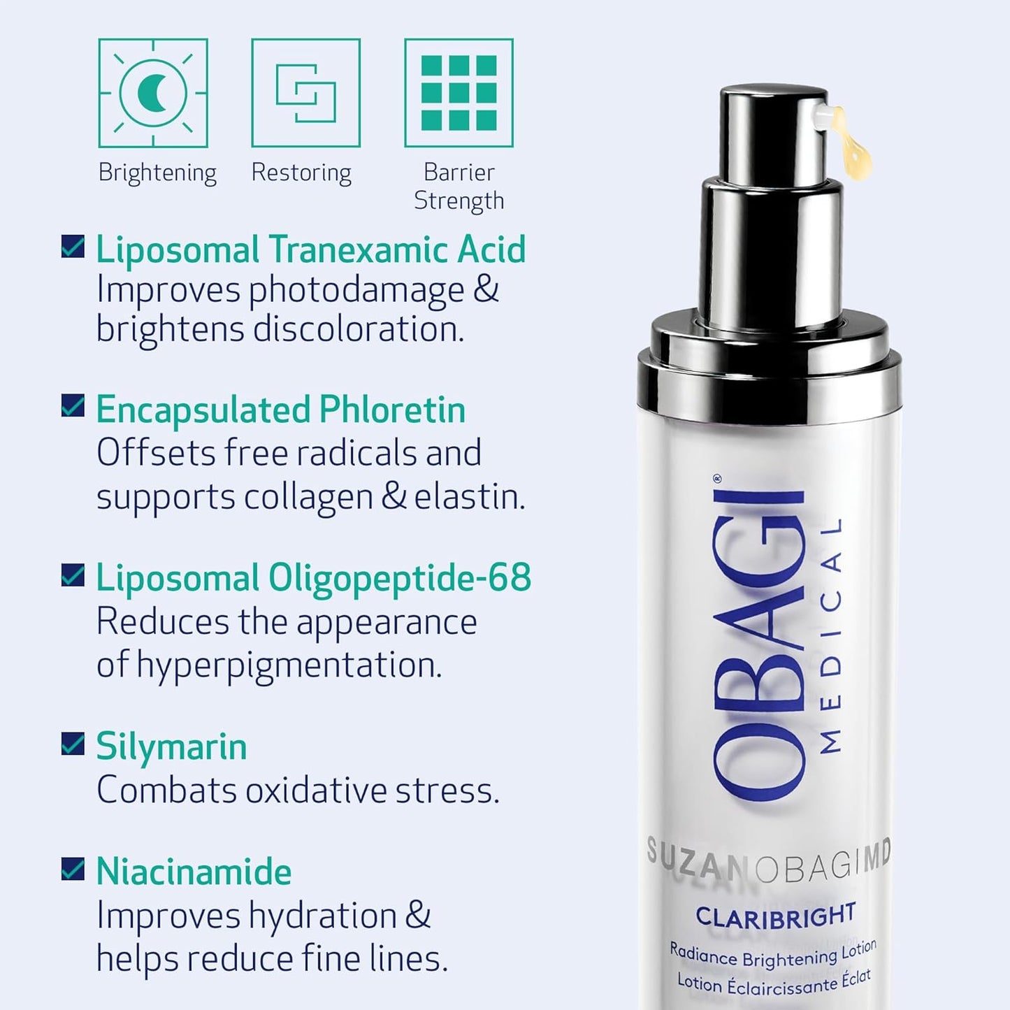 SUZANOBAGIMD Claribright Brightening Lotion - Reduces Dark Spots & Redness, 1.7 oz for Sensitive Skin