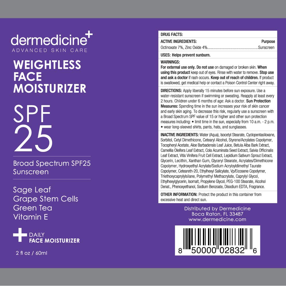 Weightless Daily Face Moisturizer Zinc Oxide Sunscreen with Broad Spectrum SPF 25 | Physical Mineral UVA/UVB Sunscreen | w/Sage Leave, Grape Stem Cells, Green Tea, Vitamin E | NET WT 2 oz / 60 g