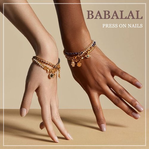 BABALAL Square Press on Nails - Medium White French Tip Glue on Nails, Gold Acrylic Squoval False Nails, 24pcs for Women & Girls