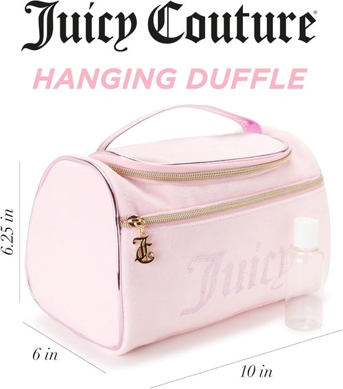 Juicy Couture Pink Makeup Bag - Velour Organizer with Rhinestones for Travel Essentials