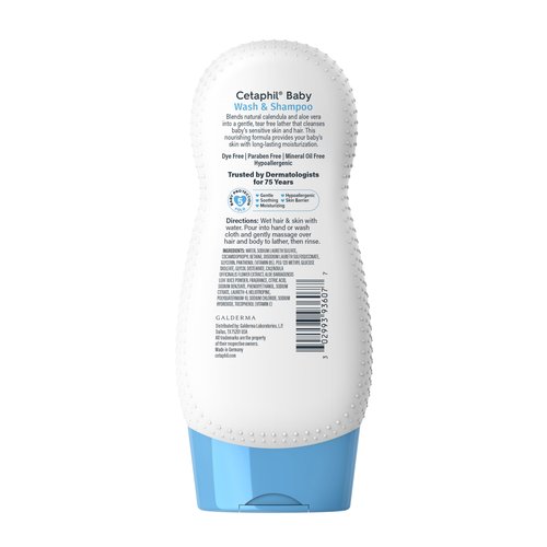 Cetaphil Baby Shampoo and Body Wash with Organic Calendula, Tear Free, Hypoallergenic, Ideal for Everyday Use, Dermatologist Tested, 7.8oz