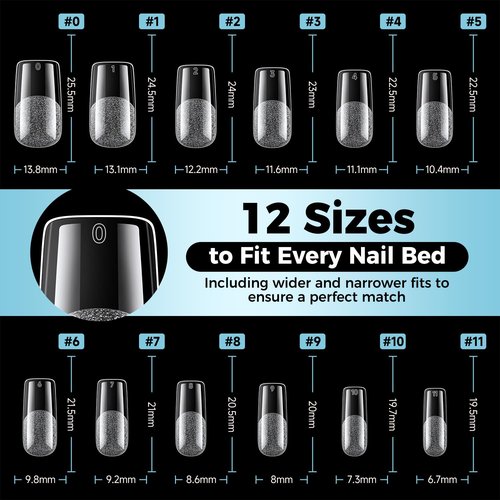 Luckyfairy Medium Square Nail Tips, 360pcs Soft Gel Pre-Shaped Acrylic Fake Nails, Half Matte Full Cover Clear Gelly Press on Flase Nail Tips for Extension Nail Manicure Home DIY 12 Sizes Gelly Tips