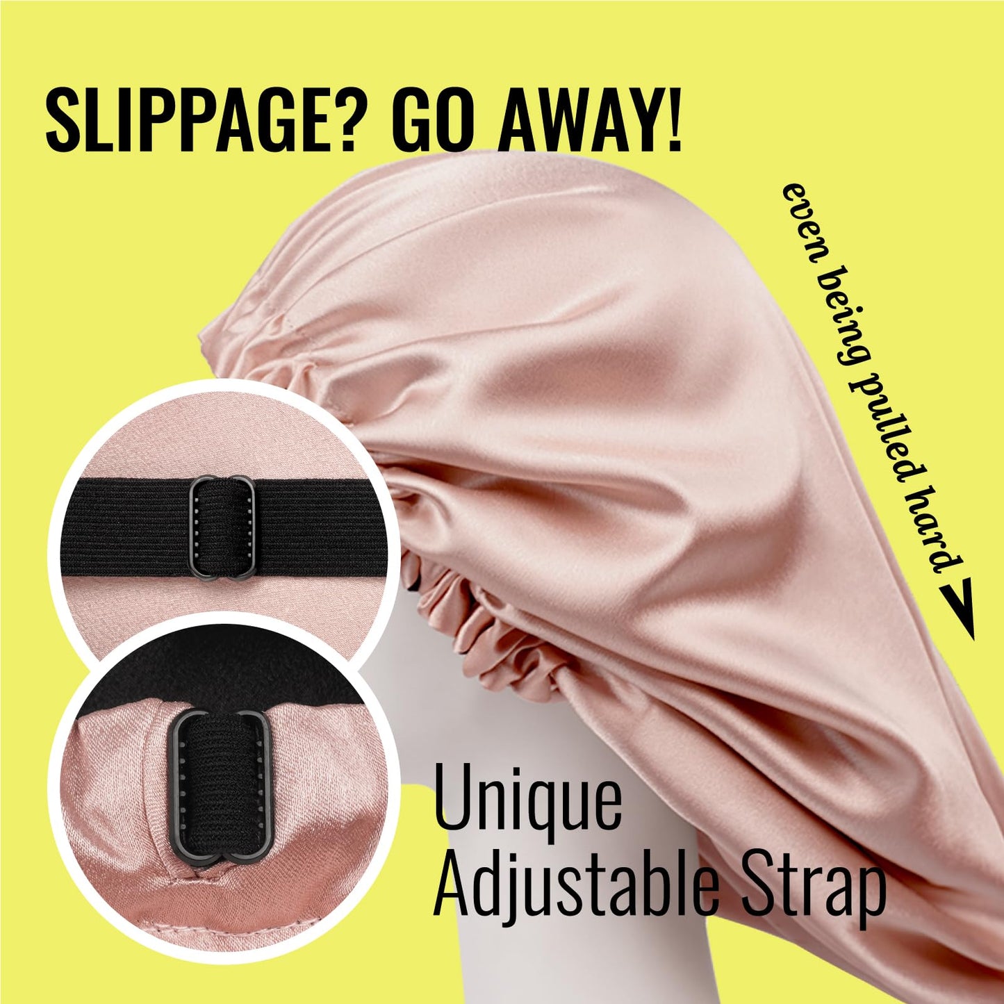 PARISBELLA Reversible Smooth As Silk Satin Bonnet For Sleeping, Adjustable Satin Sleep Cap for Curly Hair, Chic Satin Hair Wrap With Scrunchy, Pale Pink, Large, Pack of 1