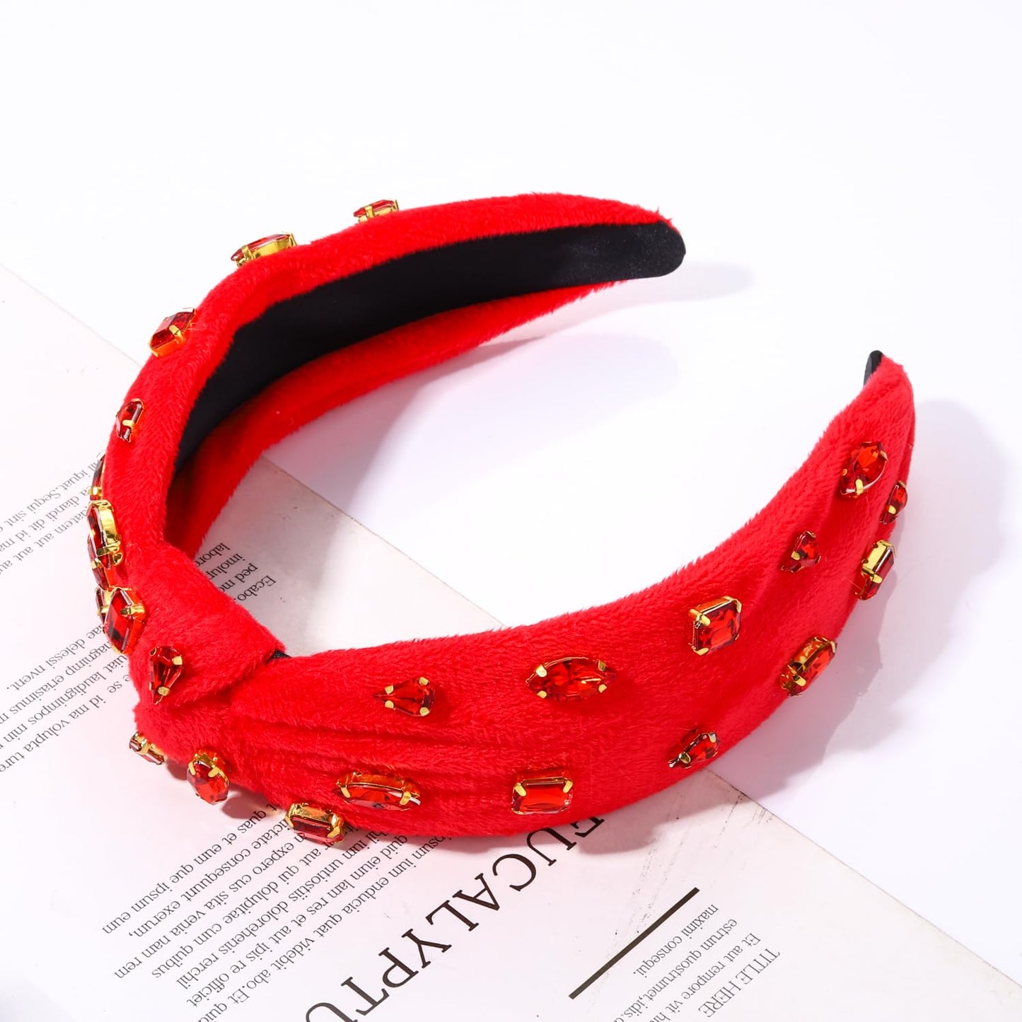 BVGA Valentine’s Day Crystal Knotted Jeweled Red Headband for Women Rhinestone Embellished Hairband Top Knot Headbands Summer Luxury Fashion Wide Ladies Hair Accessories for (Red Velvet)