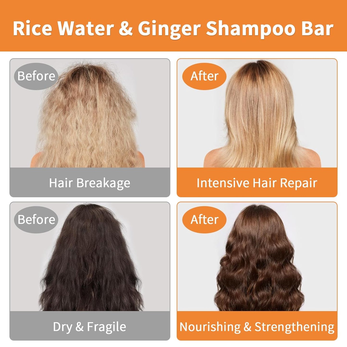 Skiennix Rice Water Shampoo & Conditioner Bar - Ginger Anti-Hair Loss Formula, PH Balanced & Nourishing