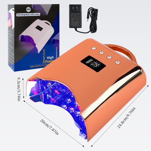 BOMOQING Professional UV LED Nail Lamp, Cordless Rechargeable UV Light for Gel Nails, 78W Fast Curing Gel Nail Light with 4 Timer Setting LCD Display, Auto Sensor and Spacious Interior(Gold)