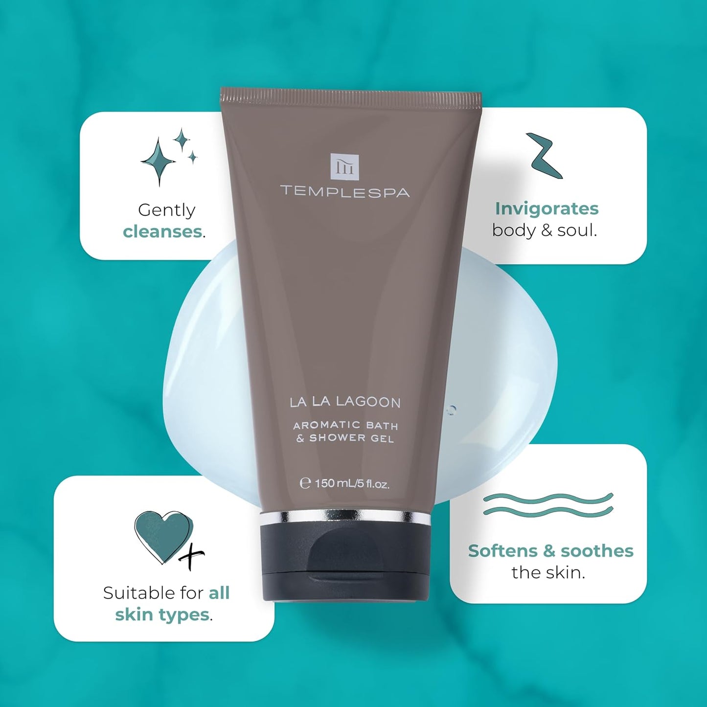 TEMPLESPA Luxury Bath and Shower Gel - Cleansing, Fresh Skin, Natural Ingredients | 5 fl. oz.